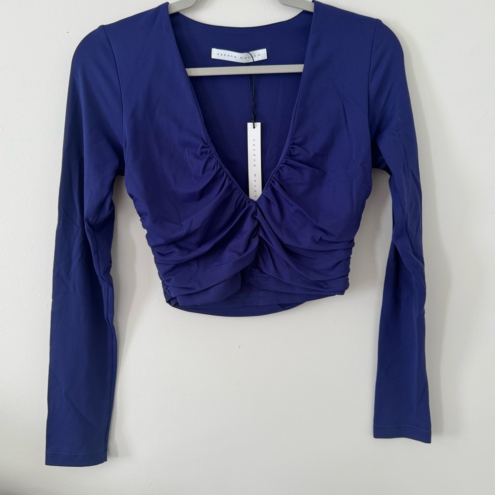 susana monaco gathered v long sleeve top - Picture 1 of 4